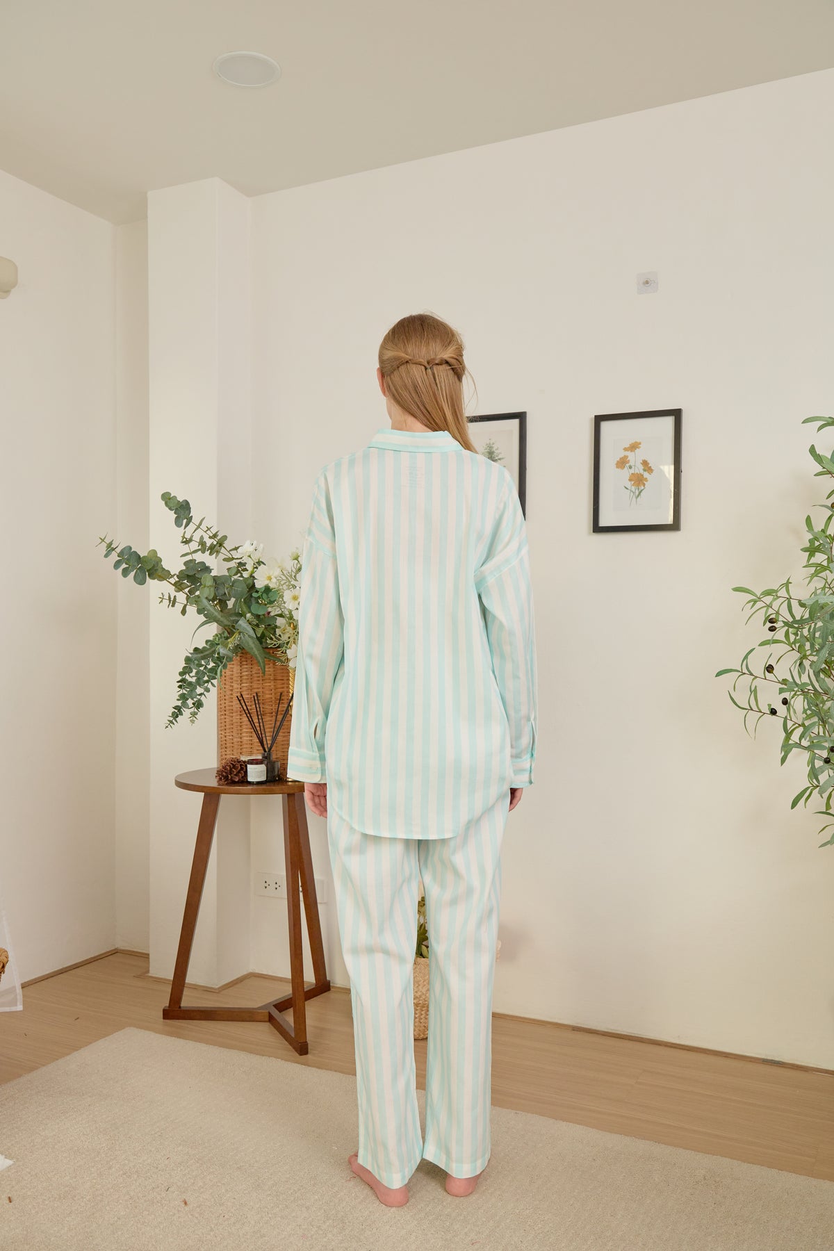 Striped Serenity - 100%Cotton Oversized Nursing Loungewear - Long Sets