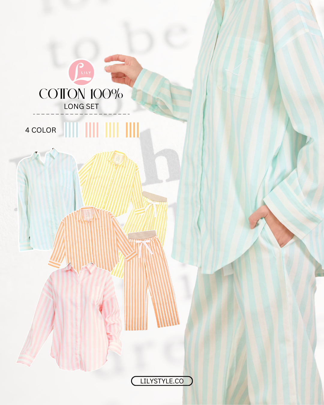 Striped Serenity - 100%Cotton Oversized Nursing Loungewear - Long Sets