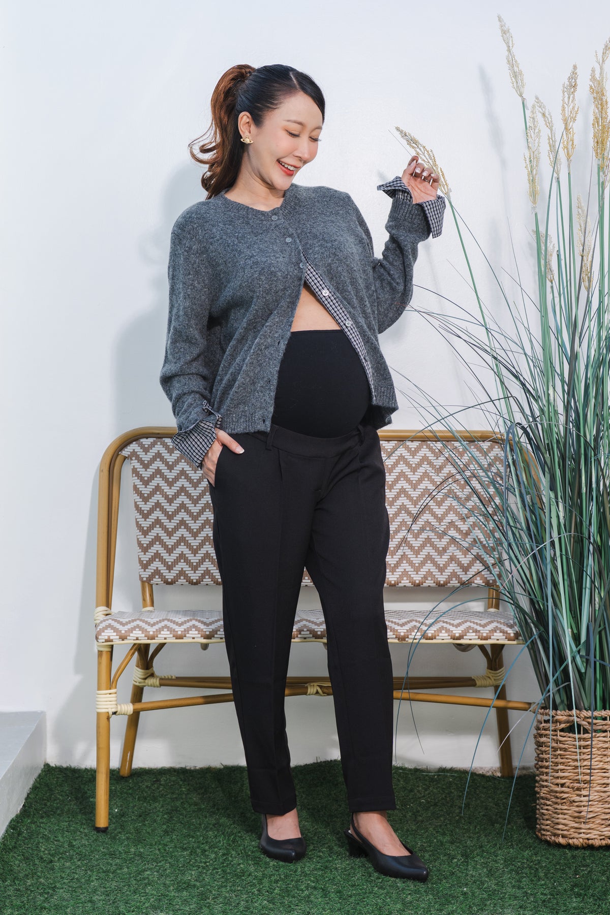 Gingham Cardigan – Grey Button-Front Cardigan